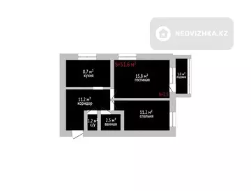 2-комнатная квартира, этаж 2 из 6, 52 м²