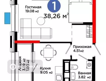 34 м², 1-комнатная квартира, этаж 5 из 16, 34 м², изображение - 7