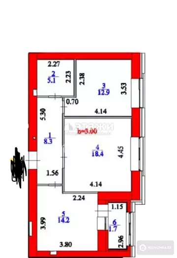 2-комнатная квартира, этаж 4 из 4, 60 м²