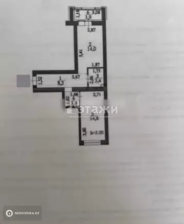 1-комнатная квартира, этаж 3 из 12, 45 м²