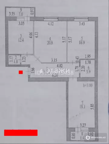 3-комнатная квартира, этаж 2 из 10, 90 м²