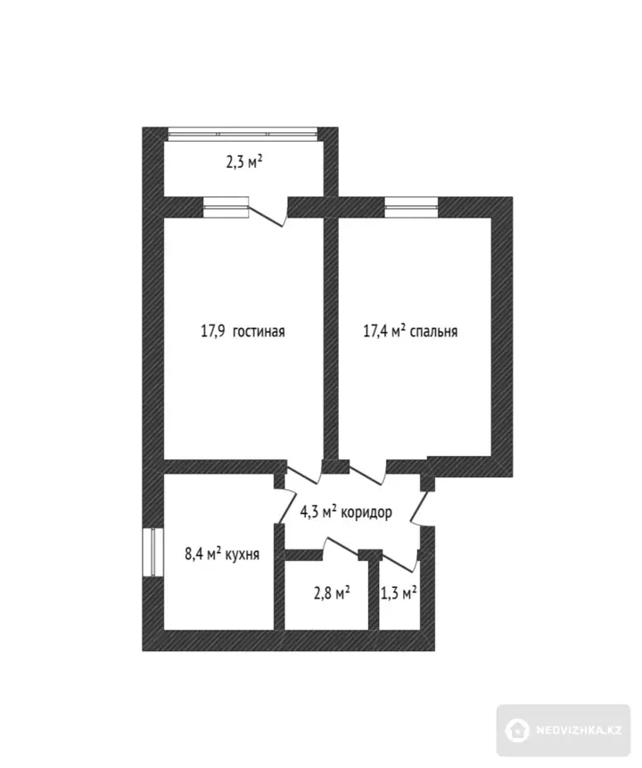 54.4 м², 2-комнатная квартира, этаж 6 из 6, 54 м², изображение - 1