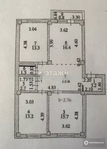 3-комнатная квартира, этаж 6 из 9, 81 м²