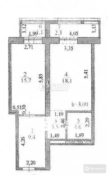 2-комнатная квартира, этаж 3 из 6, 55 м²