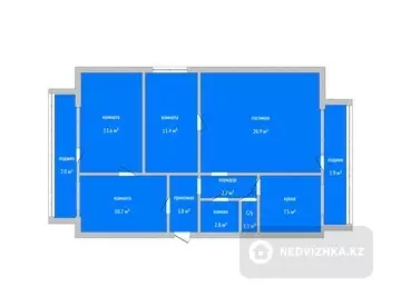 4-комнатная квартира, этаж 2 из 5, 84 м²