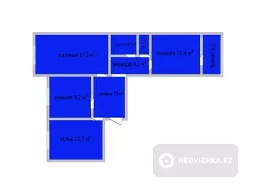3-комнатная квартира, этаж 2 из 6, 66 м²