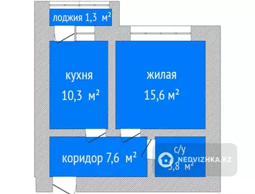 1-комнатная квартира, этаж 3 из 5, 39 м²