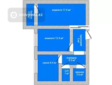 2-комнатная квартира, этаж 3 из 5, 52 м²