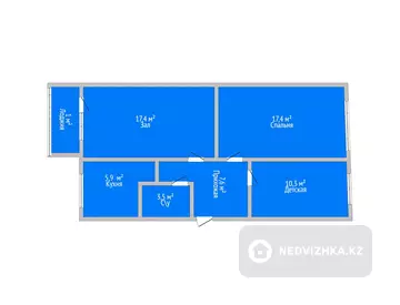 3-комнатная квартира, этаж 5 из 5, 65 м²