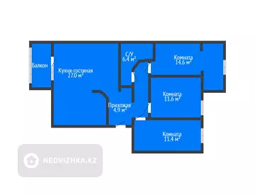4-комнатная квартира, этаж 3 из 5, 81 м²
