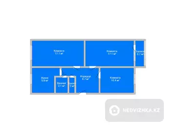 3-комнатная квартира, этаж 2 из 5, 62 м²