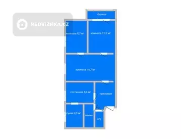 4-комнатная квартира, этаж 2 из 5, 61 м²
