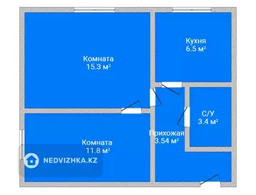 2-комнатная квартира, этаж 1 из 2, 43 м²