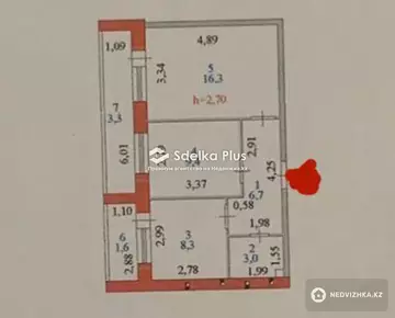2-комнатная квартира, этаж 9 из 9, 50 м²