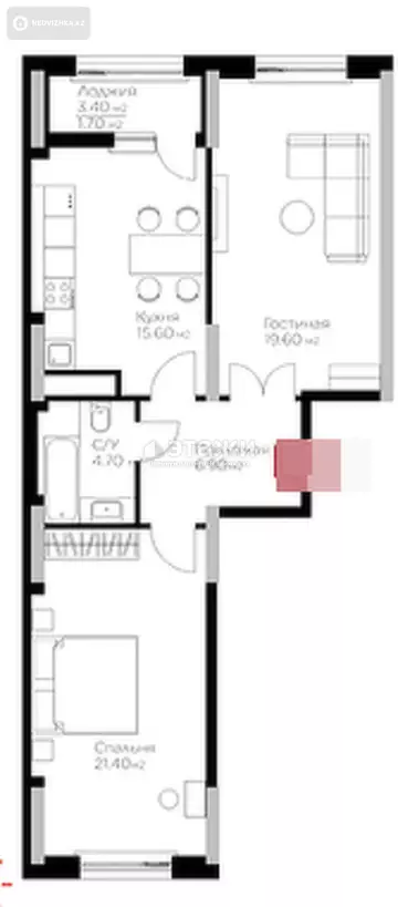 2-комнатная квартира, этаж 10 из 18, 70 м²