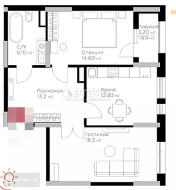 2-комнатная квартира, этаж 8 из 18, 67 м²