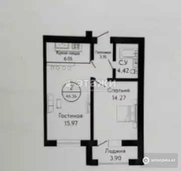 2-комнатная квартира, этаж 6 из 10, 46 м²