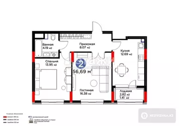 56.69 м², 2-комнатная квартира, этаж 4 из 17, 57 м², на длительный срок, изображение - 30