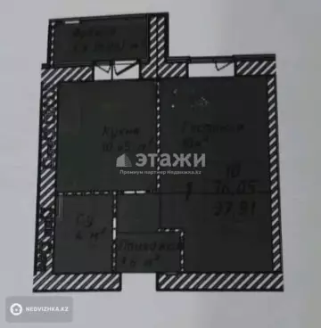 1-комнатная квартира, этаж 2 из 12, 38 м²