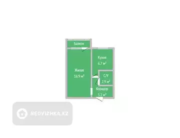 1-комнатная квартира, этаж 2 из 5, 32 м²