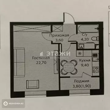 1-комнатная квартира, этаж 12 из 12, 42 м²