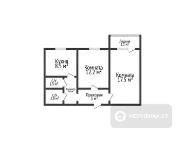 2-комнатная квартира, этаж 5 из 5, 52 м²