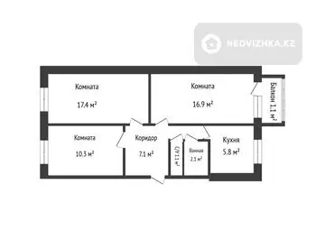 3-комнатная квартира, этаж 5 из 5, 62 м²