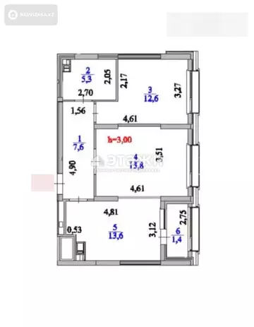 2-комнатная квартира, этаж 6 из 17, 56 м²