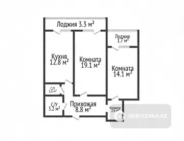 2-комнатная квартира, этаж 7 из 9, 67 м²