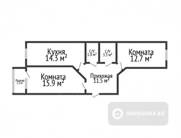 2-комнатная квартира, этаж 5 из 6, 61 м²