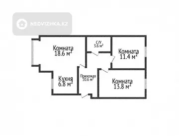 3-комнатная квартира, этаж 4 из 5, 62 м²