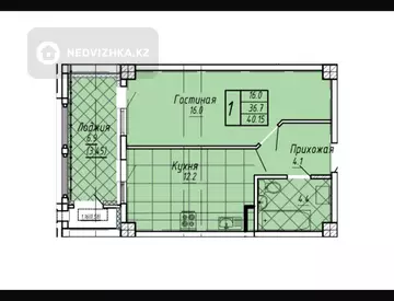 1-комнатная квартира, этаж 11 из 13, 40 м²