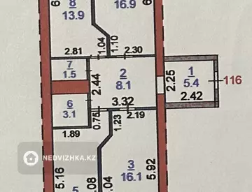 3-комнатная квартира, этаж 3 из 6, 80 м²