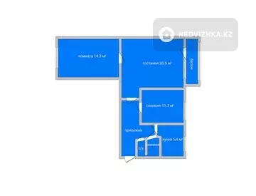 3-комнатная квартира, этаж 1 из 5, 63 м²