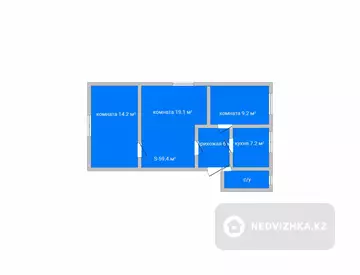 3-комнатная квартира, этаж 1 из 2, 59 м²