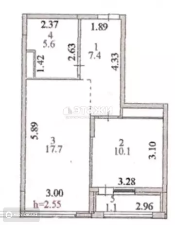 1-комнатная квартира, этаж 12 из 12, 41 м²