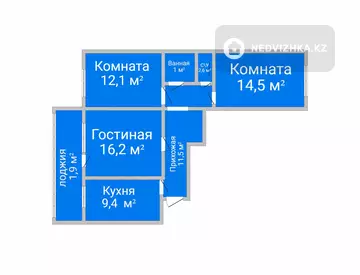 3-комнатная квартира, этаж 6 из 9, 69 м²