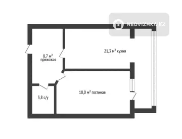 1-комнатная квартира, этаж 1 из 5, 52 м²