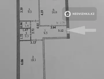 2-комнатная квартира, этаж 2 из 5, 59 м²