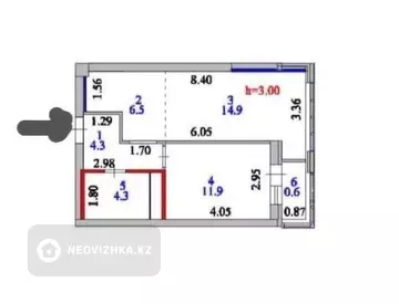 2-комнатная квартира, этаж 4 из 9, 43 м²