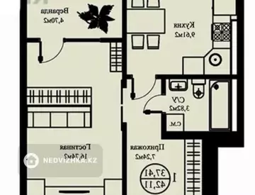 1-комнатная квартира, этаж 1 из 4, 45 м²