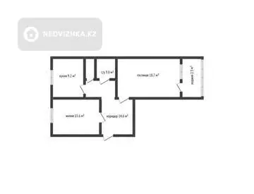 2-комнатная квартира, этаж 3 из 5, 65 м²