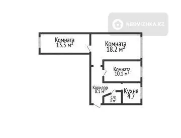 3-комнатная квартира, этаж 2 из 5, 58 м²