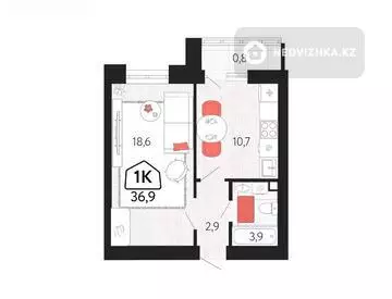 1-комнатная квартира, этаж 2 из 9, 38 м²