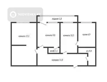 3-комнатная квартира, этаж 4 из 5, 62 м²