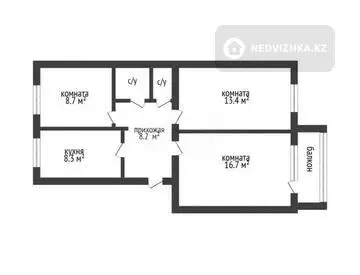 3-комнатная квартира, этаж 4 из 6, 59 м²