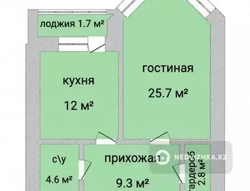 1-комнатная квартира, этаж 8 из 9, 56 м²