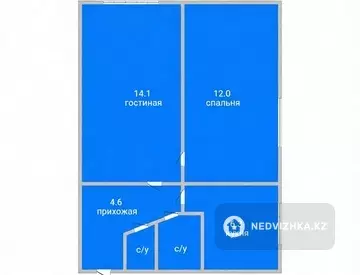 2-комнатная квартира, этаж 1 из 5, 44 м²