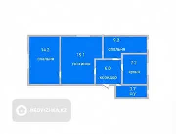 3-комнатная квартира, этаж 1 из 2, 60 м²