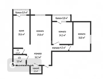 3-комнатная квартира, этаж 3 из 9, 100 м²